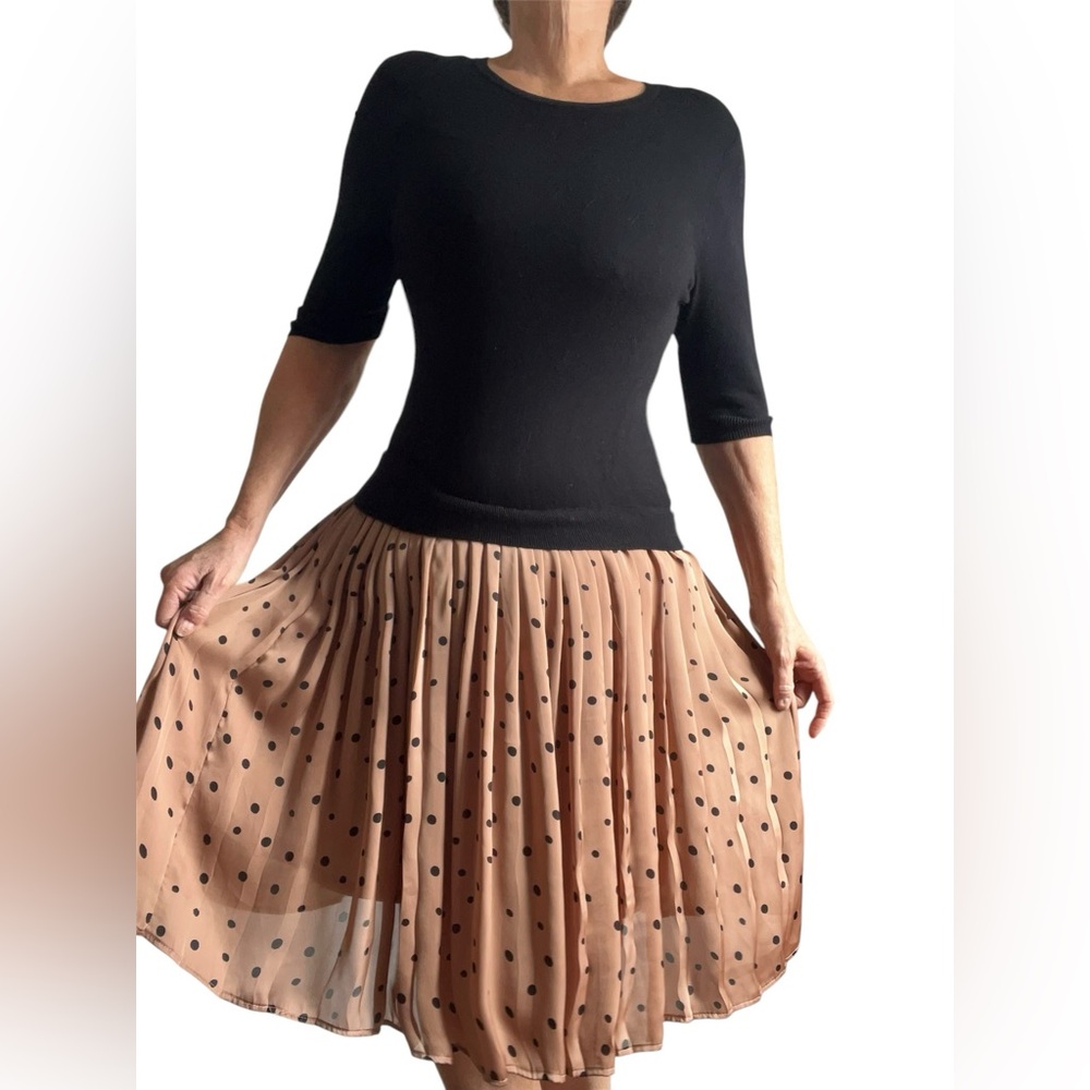 Taylor Knit Pleated Sweater Dress Dropwaist Polka Dot Skirt Woman’s 8